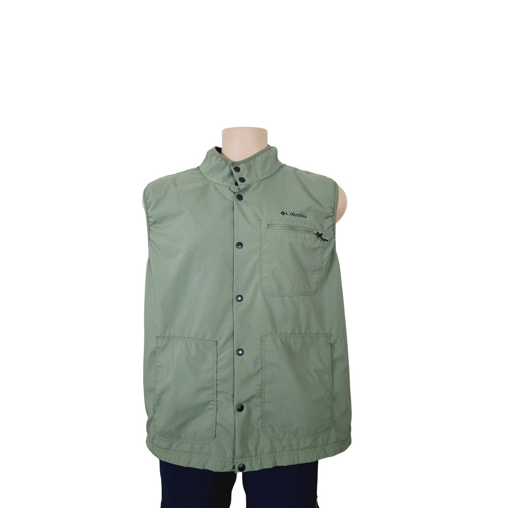 Columbia Zipper Pocket Sleeveless Puffer Vest Outdoor Jacket Men, XXL Green